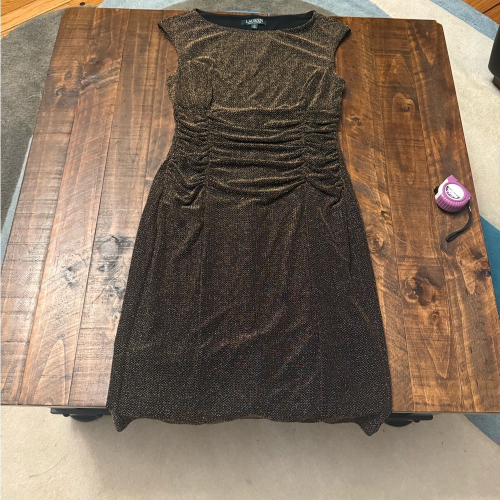 Ralph Lauren Black Ruched Sheath Midi Dress